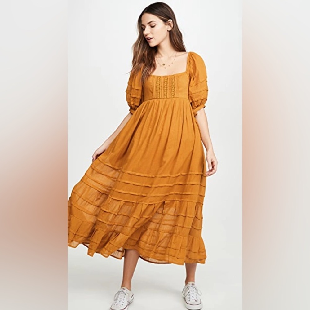 Free People Let’s Be Friends Midi Dress Mustard Yellow Size S